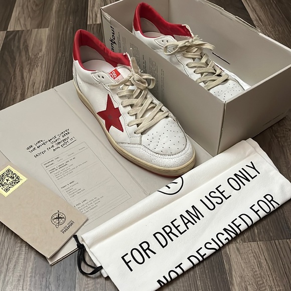 Golden Goose Other - Golden Goose Ballstar 44 White/Strawberry Red Pre-Distressed